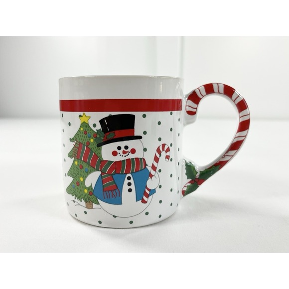 The Unbranded Brand Other - Vintage 80s Snowman & Christmas Tree Holiday Mug w/Candy Cane Handle Collectible